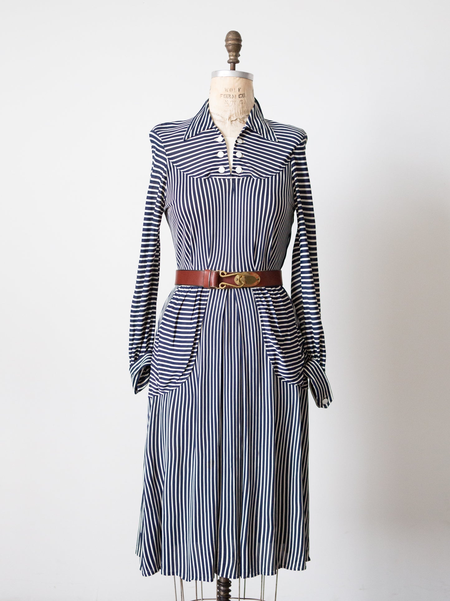 1940s Navy White Stripe Jersey Dress, M/L