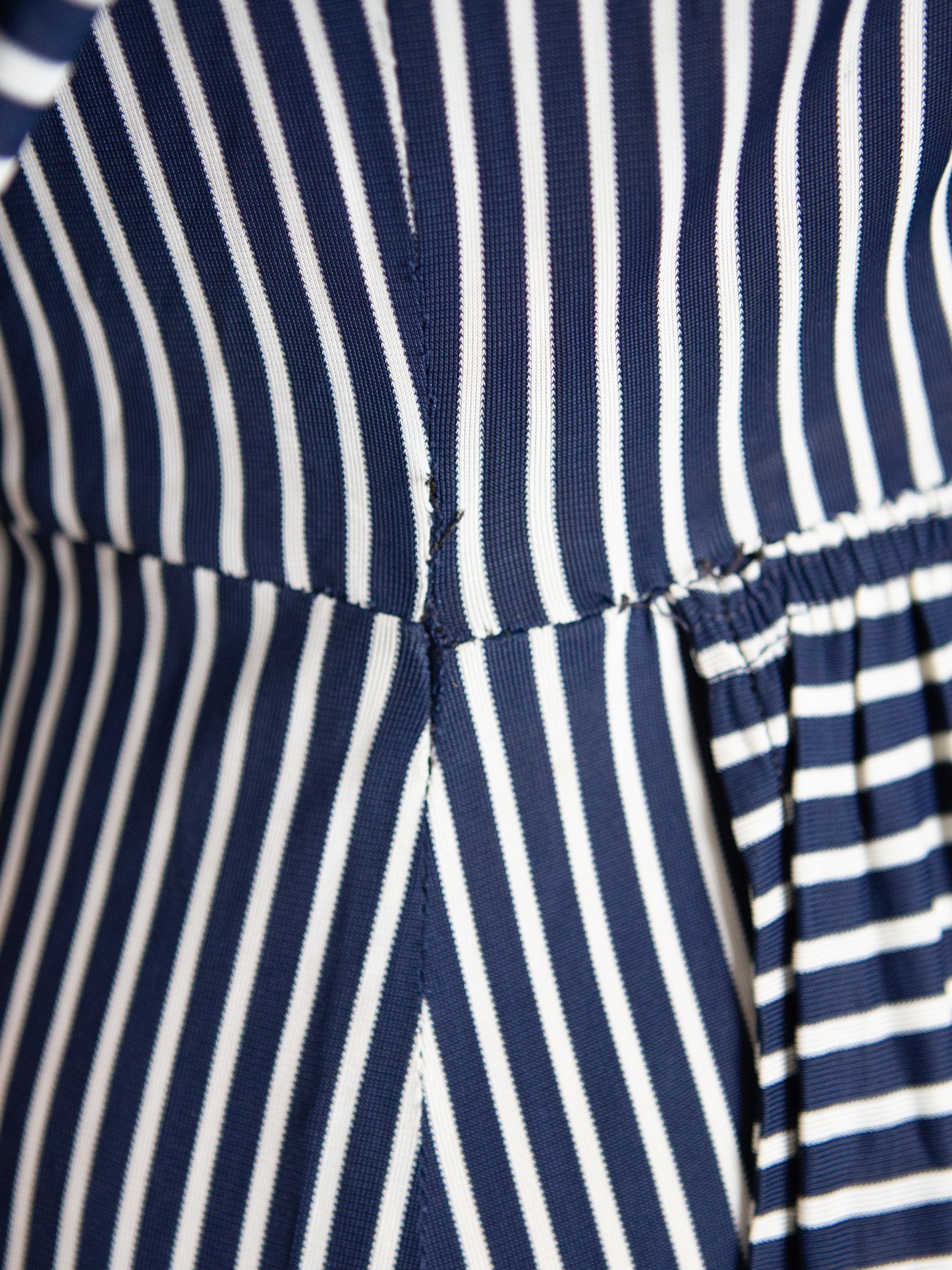 1940s Navy White Stripe Jersey Dress, M/L